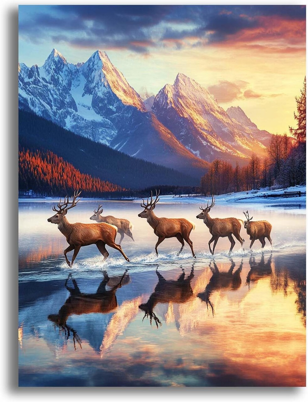 5D Deer Animals Diamond Painting Kits for Adults, Paint with Diamonds Art Landscapes DIY Full Round Drill Kits